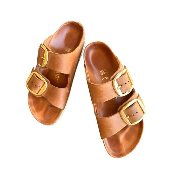 Birkenstock Shoes - Birkenstock Arizona Big Buckle Slide Sandal Cognac Oiled Leather Sz 36/5.5 Narro